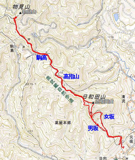 Route Map（日和田山→高指山→物見山（往復））