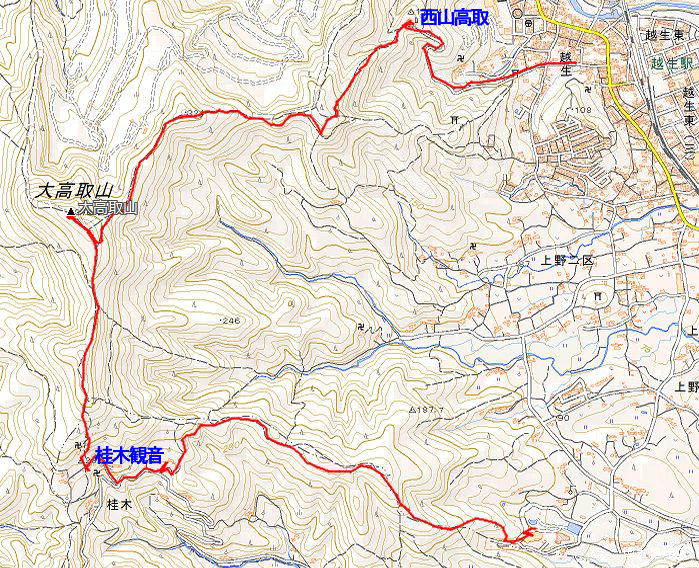 Route Map（世界無名戦士の墓→西山高取→大高取山→桂木観音→ゆうパーク越生）