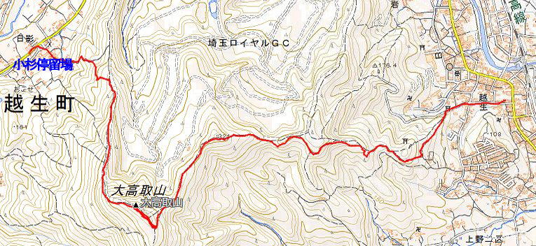 Route Map（越生駅→大高取山→越生休養村センター）