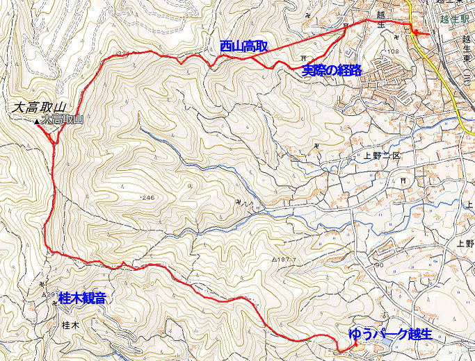 Route Map（越生神社→西山高取→大高取山→桂木山→ゆうパーク越生）